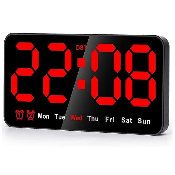 Digital Väggklocka, 9-tums LED Digital Klocka Stor Display med 12/24H, Stora Siffror, Liten Tyst Väggklocka (Röd)