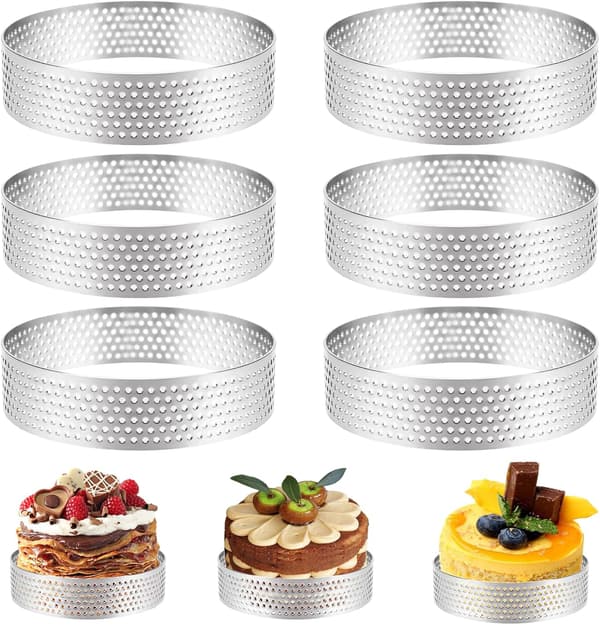 Sett med 6 terteringer i rustfritt stål, 8 cm, tertering, terteformer, perforert bakering-FX-