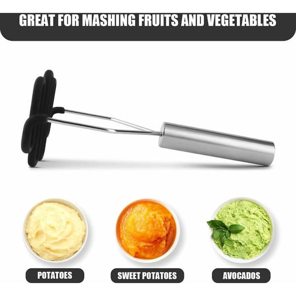 Rostfri potatispress utan BPA, manuell potatispress för potatismos, sötpotatis, grönsaker, diskmaskinssäker. (1, svart)-