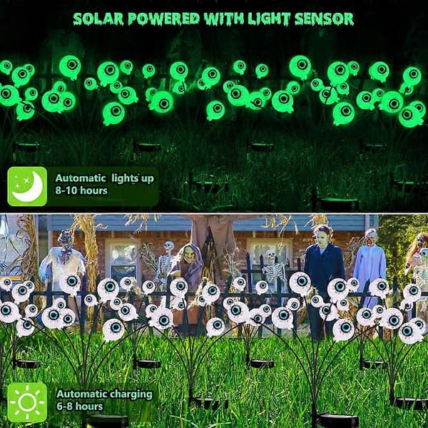 Solar Halloween-lyskæder, 2-pak 12 LED Halloween-øjne