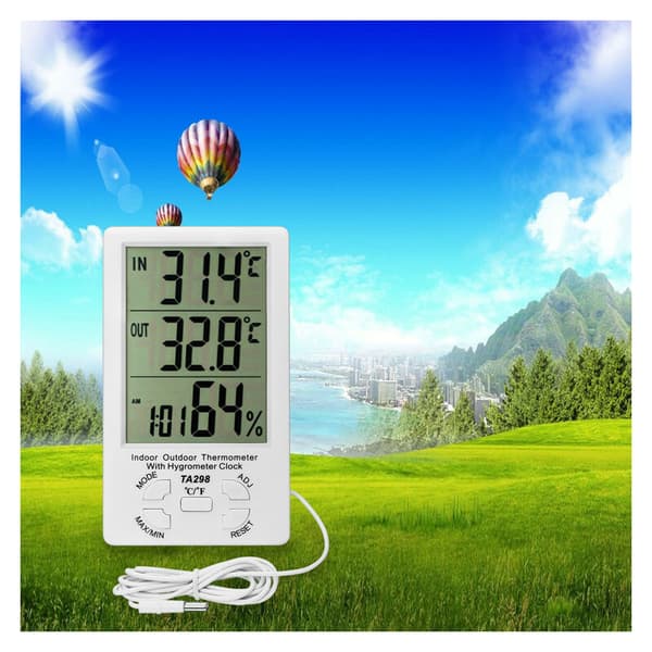 Digital termometer hygrometer med sond, inomhus utomhus temperatur luftfuktighetsmätare för kylskåp, kontor, akvarium - vit