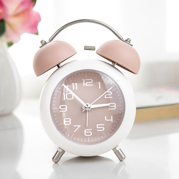 Simple metal alarm clock for students and children-Pink