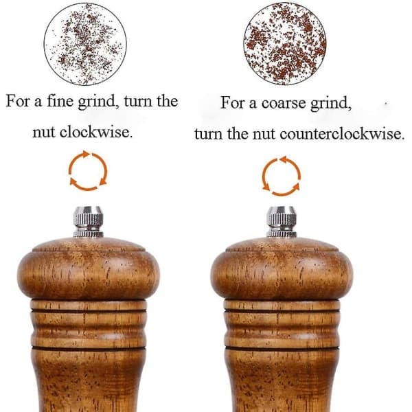 Adjustable Wooden Pepper Mill Spice Bottle 15 cm 2-pack