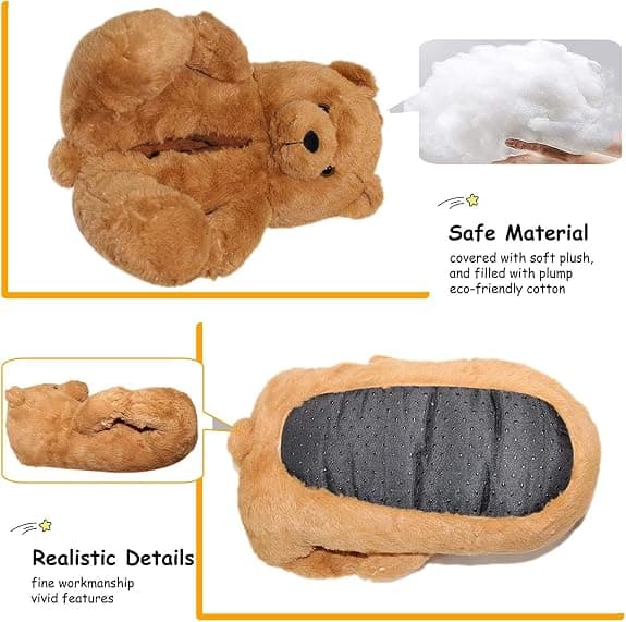 Mørk leopardmønstret bamse, tøfler i plysj, vintervarme sko 24 cm