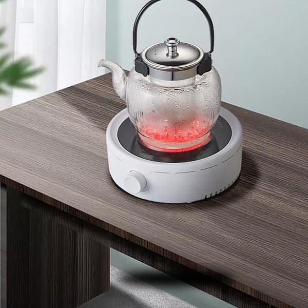 Electric Teapot, Small Ceramic Hot Plate for Boiling Water and Coffee Making with Knob Adjustment