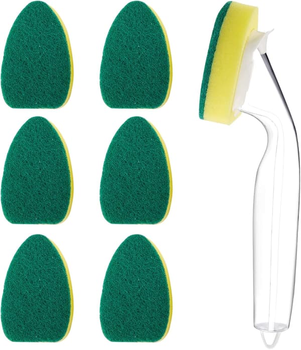 1 Sponge Mop Handle and 6 Replacement Sponge Mop Heads, Heavy Duty
