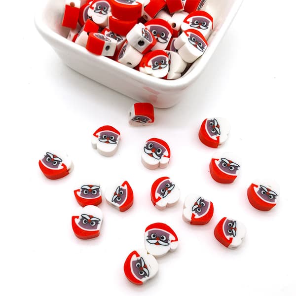 100 Soft Ceramic Beads Mixed with Fruit and Cartoon Perforated Beads, Sliced DIY Bracelet Beading Material (Santa Claus)