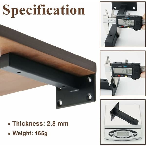 Industrial Shelf Bracket Stainless Steel Wall Mounted Shelf Support Metal Bracket for Floating Shelf Concealed Support Matte Black, 2pcs, EJT150B-2P