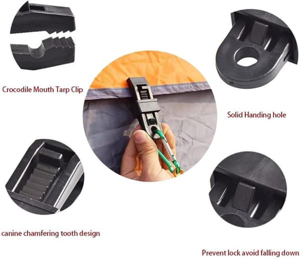 Tarp Clips, 20 Pcs Heavy Duty Locking Grip, Reusable Black for Awning and Tent