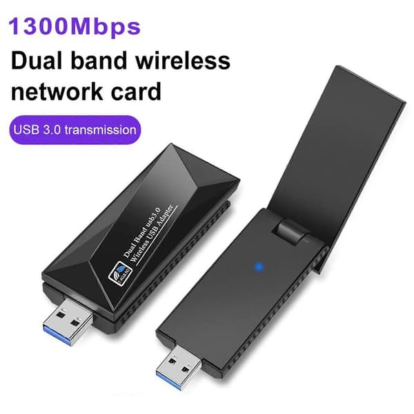 Wireless Network Card 1300Mbps WiFi Code Lock USB 3.0 Adapter Dual Frequency 2.4/5.8GHz Driver-Free High-Speed Faster Transmission Wireless External R