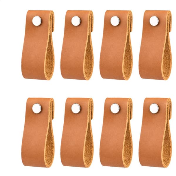 Læderhåndtag til møbler - Cognac - 8 stk - 6 x 2 cm - Cabi