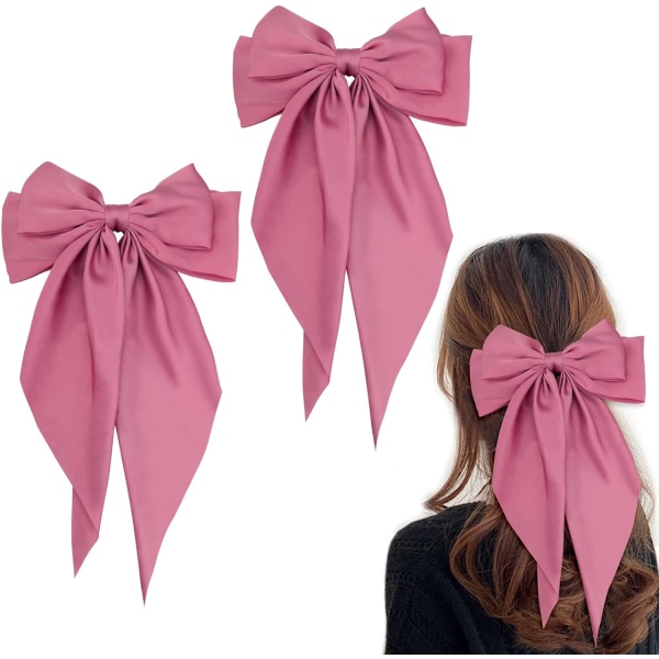 2 Pieces Pink Large Bow Hair Clips, Solid Color Bow Hair Clips,