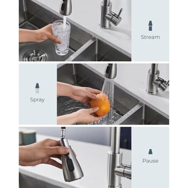 Stainless Steel Kitchen Faucet with Pull-Out Spray High Swivel Single Handle Mixer