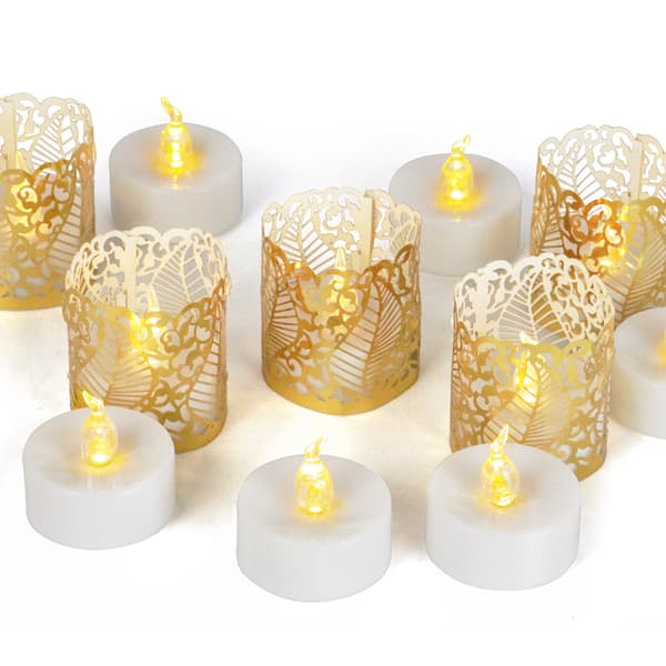 12-pakning Flammeløse LED-lys, Gratis 12 stk. Hullformede Papirmønstre