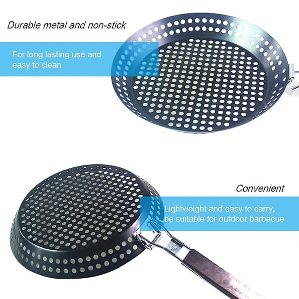 Non-stick metall grillpanne med sammenleggbart trehåndtak Perforert grillpanne Avtakbart H
