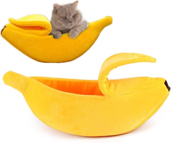 Banana Shaped Pet Bed - Creative Dog & Cat Cave - Warm & Soft Plush Puppy Mat