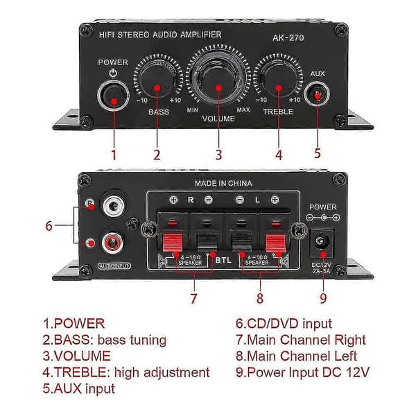 Power Amplifier Audio Karaoke Home Theater Amplifier 2 Channel Class D Amplifier USB/SD Aux Input