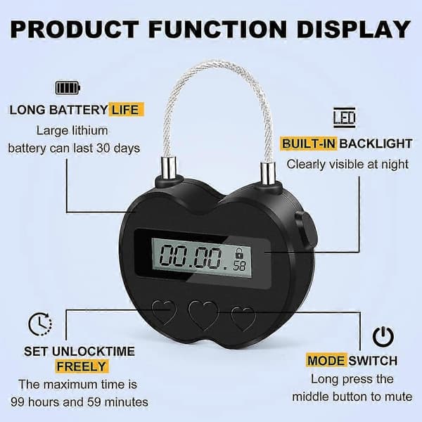 Smart Tidslås LCD-skjerm Tidslås Multifunksjonell Elektronisk Reset-timer, Vanntett USB Oppladbar Midlertidig Timer Hengelås