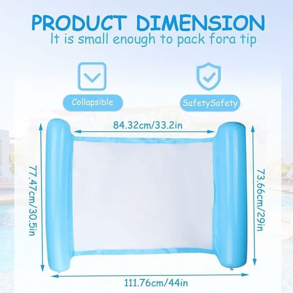 Inflatable Pool Hammock 4-in-1, Portable Floating Lounger with Adjustable Backrest, Lightweight Water Hammock for Relaxation (Blue)