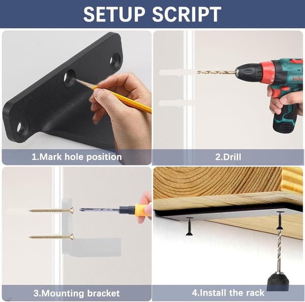 Support frame, wall mount, metal shelf brackets, floating shelf bracket, stainless steel, with screws, black, 150 mm (2 pieces)