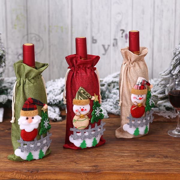 3 st julepynt til vinflasker i burlap