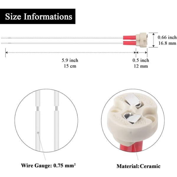 Bi-pin socket, G4, GU5.3, G6.35, GY6.35, GX5.3 MR16, GZ4 MR11, halogen socket ceramic lamp holder (6 pieces)