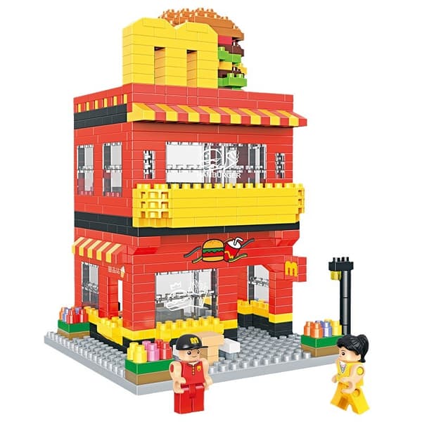 Byggkloss mini stadsgata, hamburgerrestaurang, 737 delar