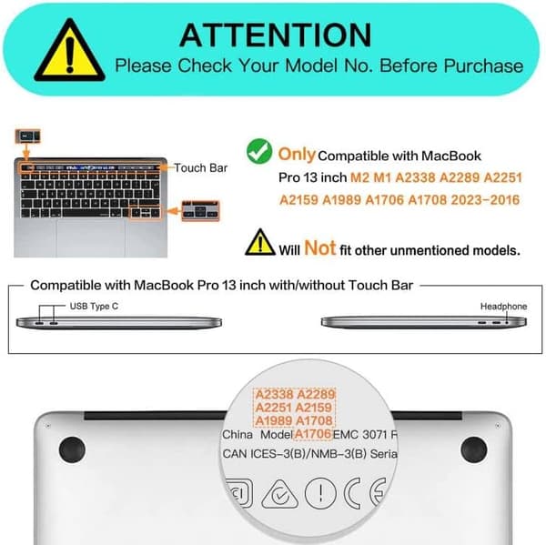Etui til MacBook Pro 13 tommer A1706 A1708 Krystalklar