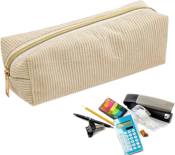 Zipper Pencil Case - Cute Pencil Case with Multiple Compartments, School Pencil Case, Canvas Pencil Bag (DB)