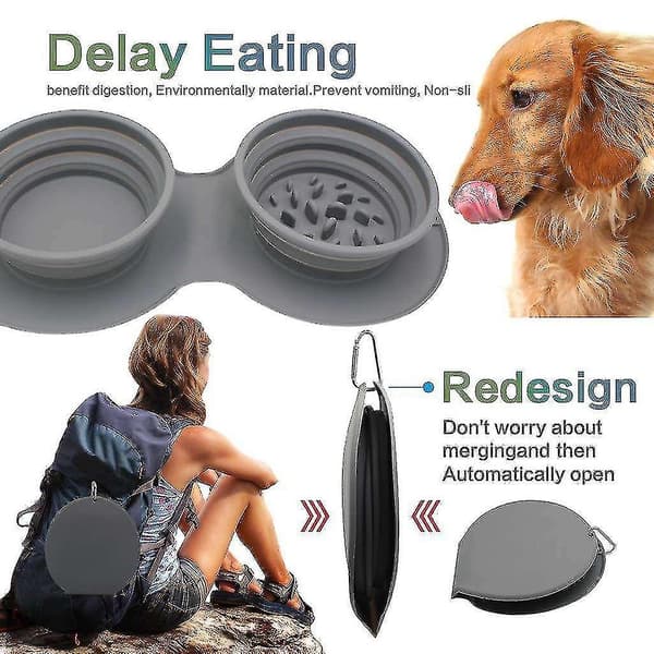 Portable Travel Pet Bowl, Foldable, Expandable, Spill-Proof, Non-Slip Silicone