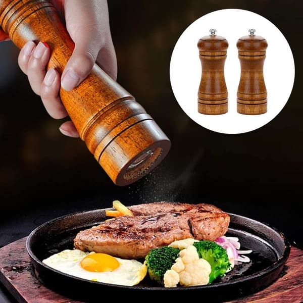 biter av tre salt- og pepperkvern, pepperkvern og saltbøsse små
