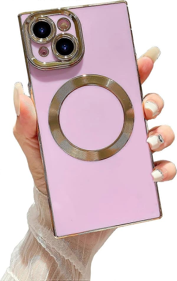iPhone 15 Plus [MagSafe Compatible] Full Camera Protection & Electroplated Reinforced Corner Protection Shockproof Soft TPU Edge Bumper Case (Purple)