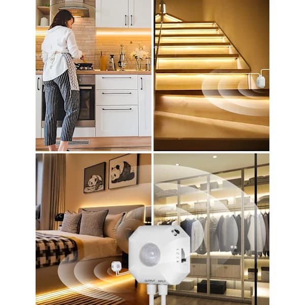 LED-belysning for garderobe med bevegelsessensor, USB-tilkobling, varmhvit, trappebelysning, garderobebelysning, 5m, ingen app