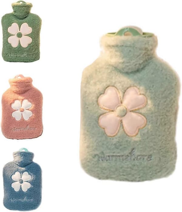 Varmvattenflaska Tecknad Plysch Portabel Mini 1000ML - Mintgrön