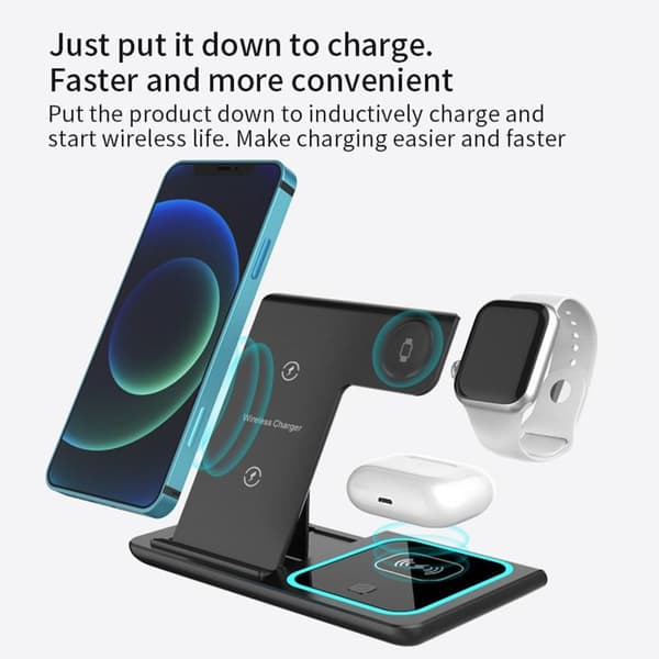 3 i 1 induktiv opladningsstation trådløs oplader til Apple Sort