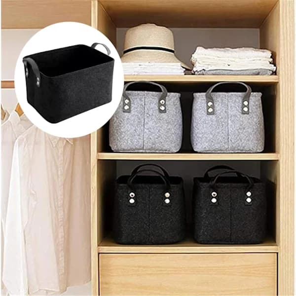 Black Basket, Black Storage Box, Felt Storage Bins, Storage Baskets, Felt Storage Basket, Foldable Open Storage Bins