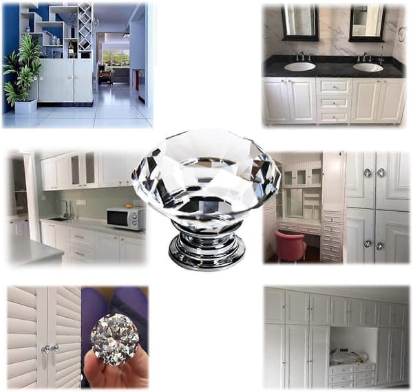 30mm Clear Crystal Handles Crystal Glass Knobs for Cabinets - 12-pack [DB]