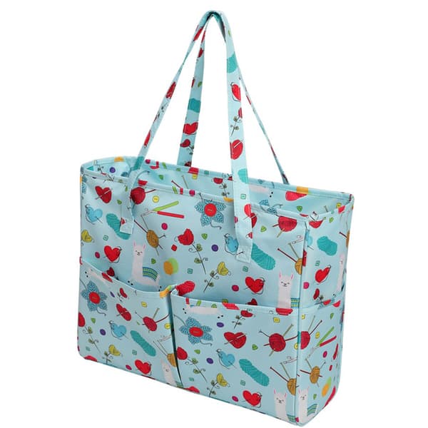 Crochet Hook Bag Waterproof Oxford Cloth Blue Pattern Large Capacity Wool Storage Bag Sewing Tools