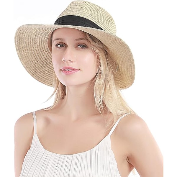 1 stk Off White Kvinders Halmhat - Strandhat - Sommerhat - UV