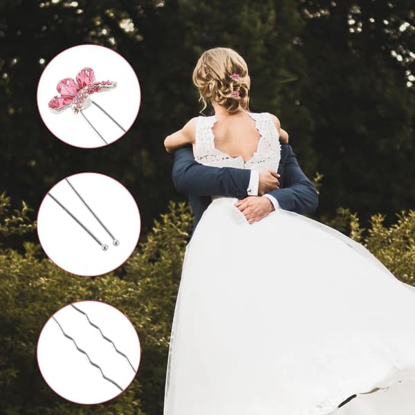 4 stk. sommerfugl rhinsten hårnål til bryllup og brud, pink -