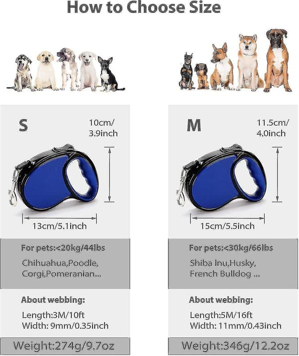 Retractable Dog Leash, Extendable Leash for Small and Medium Dogs, Nylon Extendable Leash, Strong