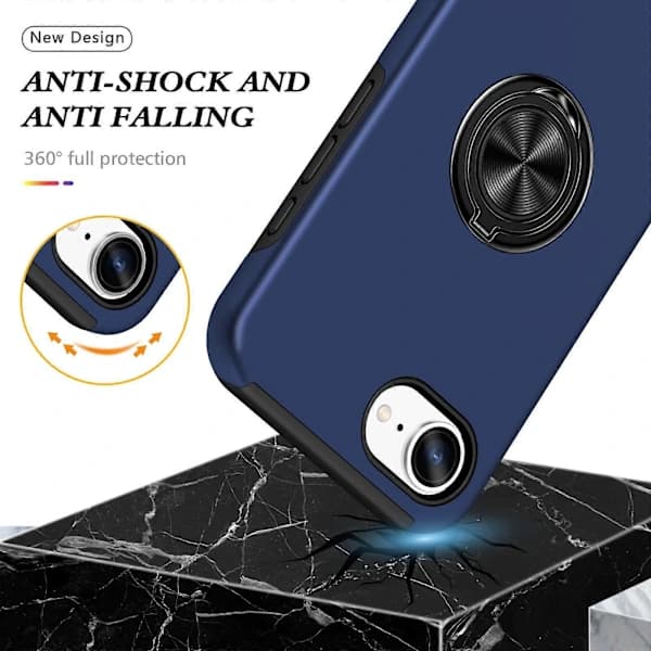 PC + TPU Magnetic Phone Case with Invisible Ring Holder Navy Blue For iPhone 16e