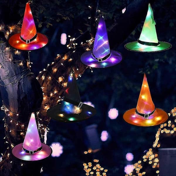 Halloween LED Witch Hats Hanging Lighted Glowing Witch Hats 6 Pcs 20240603