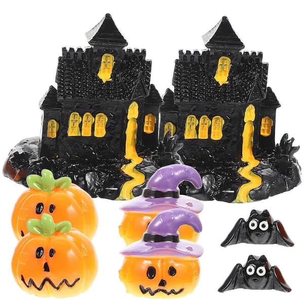 2025 1 Set Halloween Decorations Resin Figurines Castle Bat Pumpkin Miniature Figurines