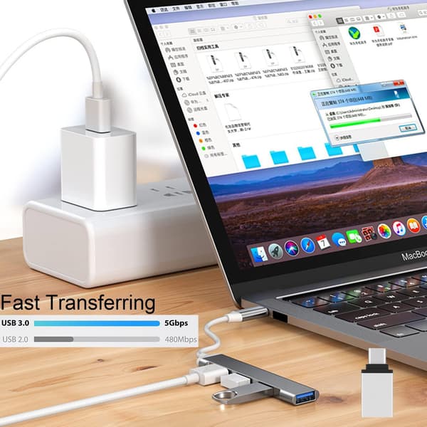 USB-hub, 4 porte USB 3.0 Multi USB-hub, USB-C-hub 5 Gbps adapter bærbar multi-datahub-adapter