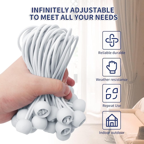 50 stk - 6  \" - Elastisk tau - Elastisk snor - Spenningselastisk - stropp - kulebungee-snorer