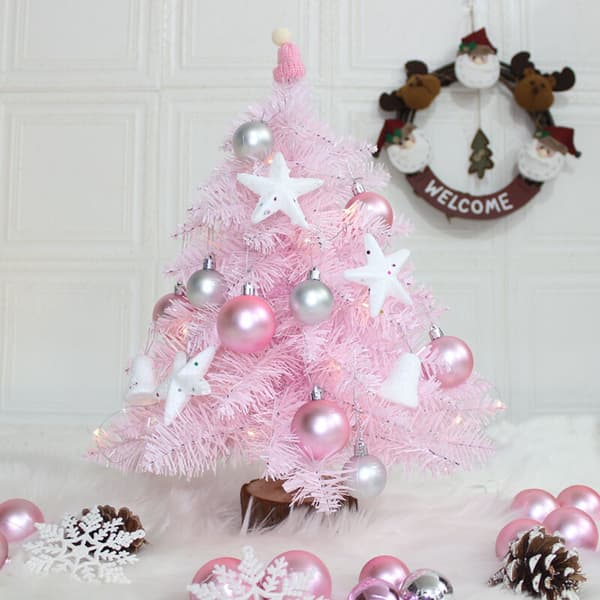 Mini Pink Artificial Christmas Tree with LED Lights and Glitter Balls for Christmas Tree Wedding Decoration (Pink) 45cm