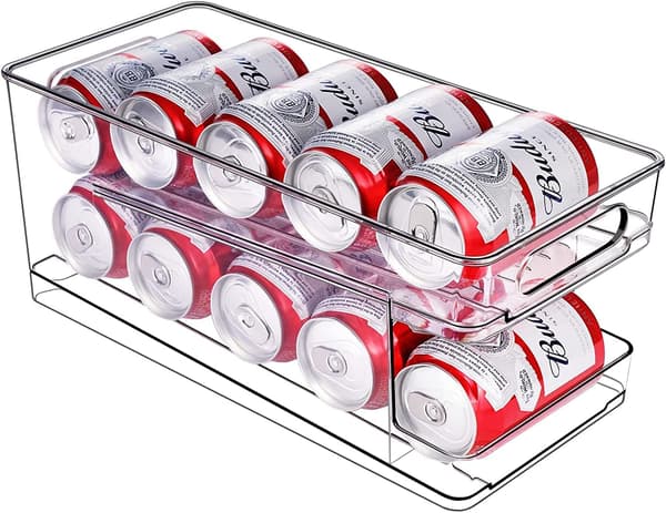 Self-Propelled Rolling Refrigerator Can Storage Box Dispenser Refrigerator Kitchen Storage 10 330ML Cans Beer Soda Drink Bottle Holder