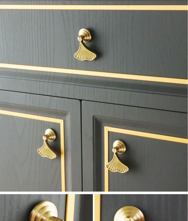 Ginkgo Leaf Shaped Knob Handles, 4 Pcs Golden Drop Pull Handles, Hardware Box Single Hole Handles for Wardrobe Cabinet Cupboard
