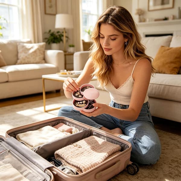 Smykkeskrin, organizer til ringe, drejelig, med 4 niveauer pink - Rosa